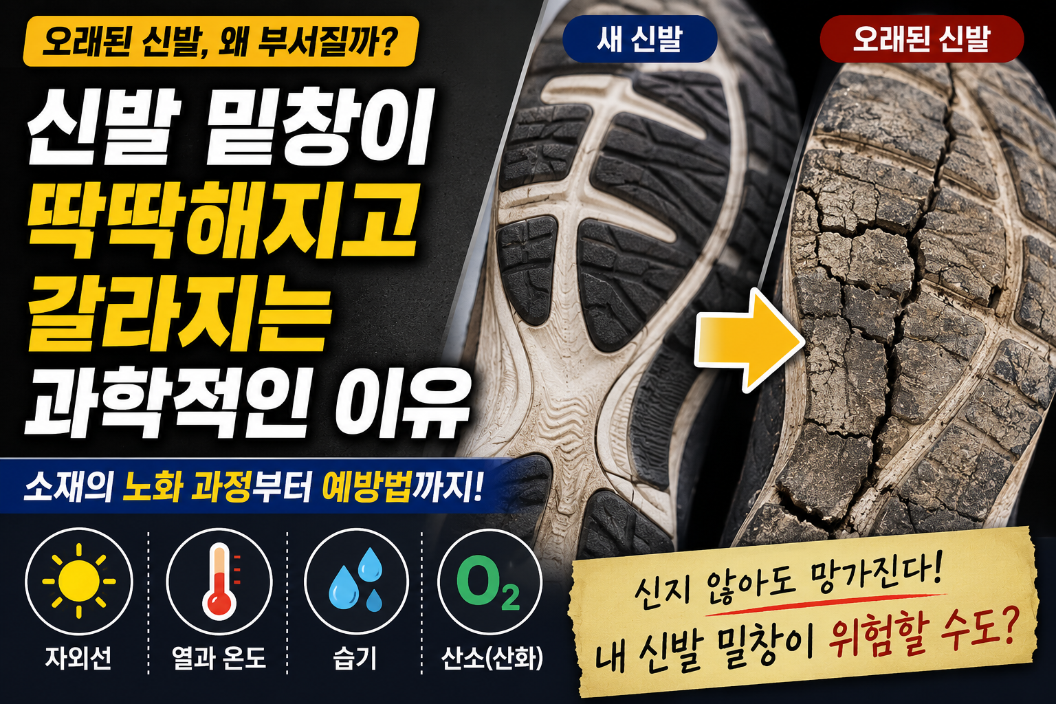 오래된 신발 밑창이 딱딱해지고 갈라진 썸네일